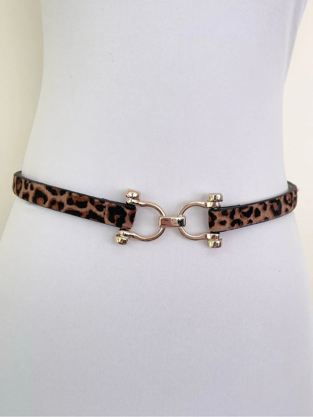 White House Black Market Calf Hair Animal Print Metallic Clasp Horse Bit Belt S